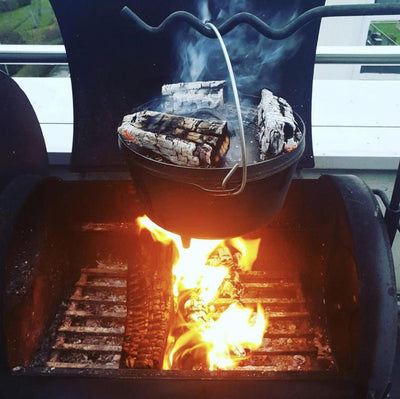 Heavy-Duty Steel Rod and Pot on Burning BBQ
